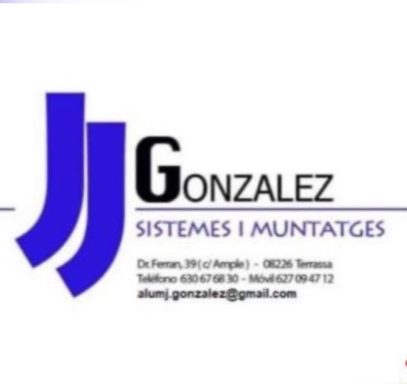 Logotipo de JJ González con información de contacto y servicios ofrecidos.